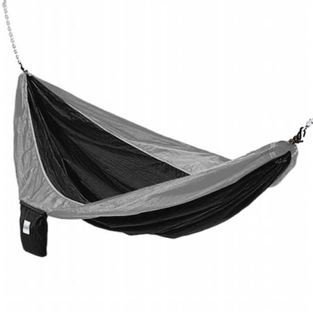 Kings Pond Enterprises Kings Pond Enterprises 10208-KP Hammaka Parachute Silk Lightweight Portable Double Hammock - Black & Grey 10208-KP